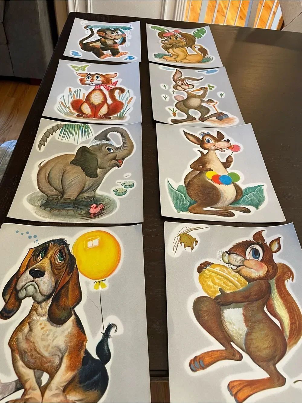 8 Vintage Cartoon Animal Prints 8x10 Colorful Lot Nursery Decor Home Decor